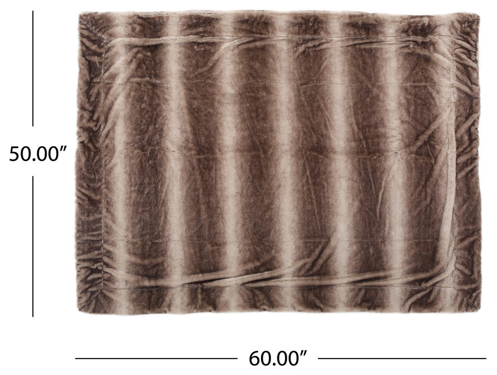 Tuscan Faux Fur Throw Blanket, Oak Brown Stripes