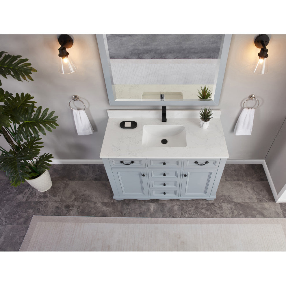 Legion Furniture WS2512 Series Bathroom Sink Vanity, Cadet, 48", Artificial Stone Top, Single Sink