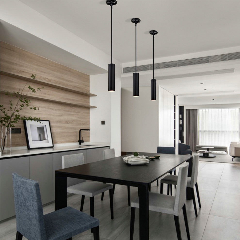 1-Light Matte Black Modern Mini Pendant Light With Cylindrical Metal Shade