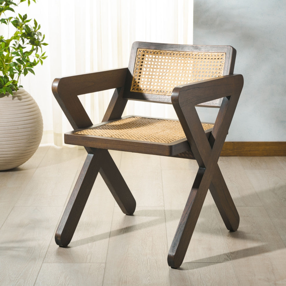 Safavieh Couture Tyrrell Rattan Dining Chair, Walnut/Natural