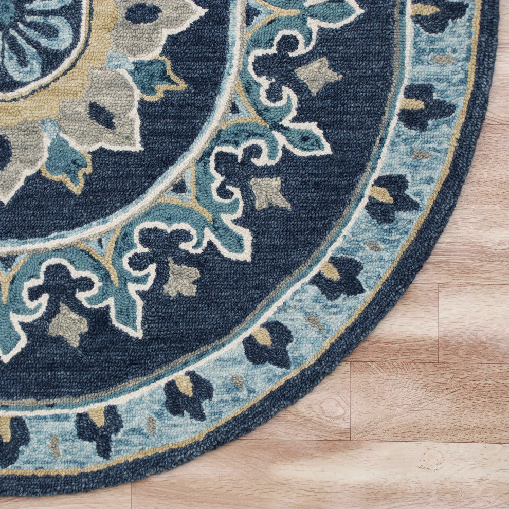 Blue Floral Gardens Medallion Round Rug, 7' Round