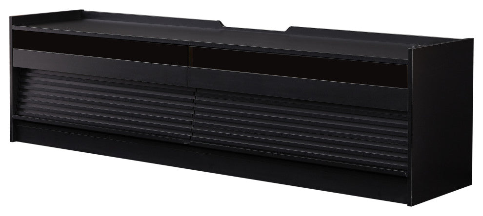 GDF Studio 4-Drawer Storage TV Stand, LED Lighting & Charging Ports, Black