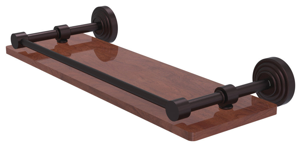 Waverly Place 16" Solid Wood Shelf with Gallery Rail, Antique Bronze