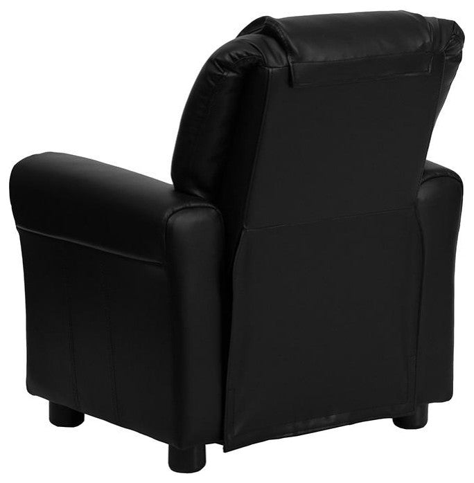 Contemporary Black Leather Kids Recliner With Cup Holder and Headrest