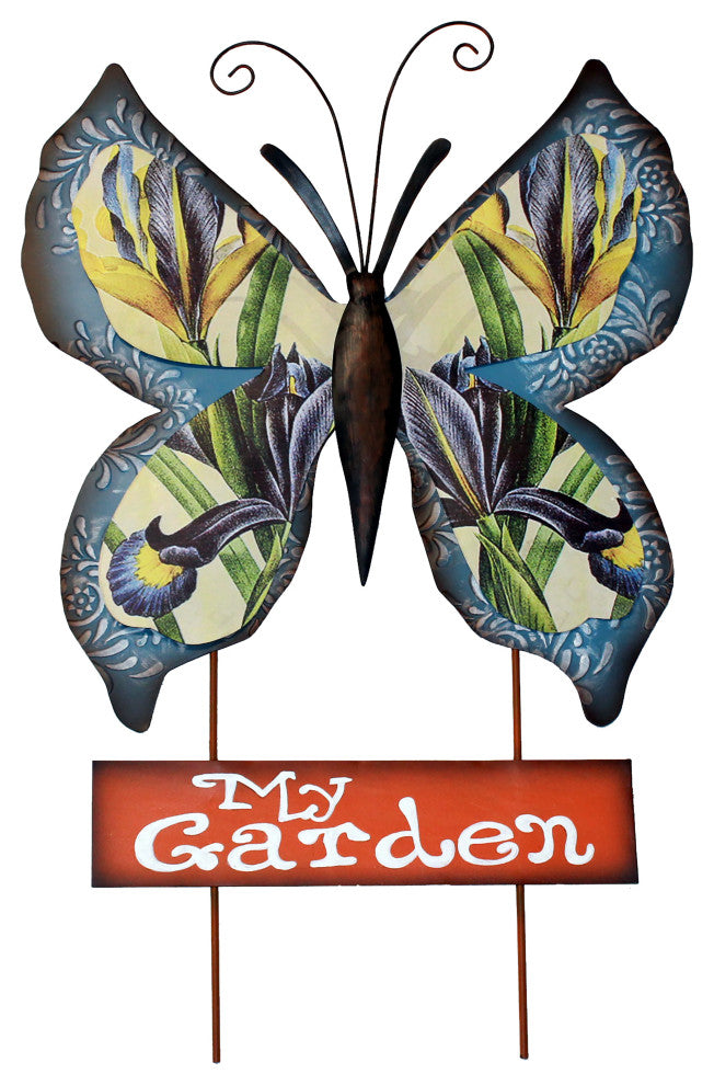 25" Metal  Butterfly Garden Stake, With My Garden Sign