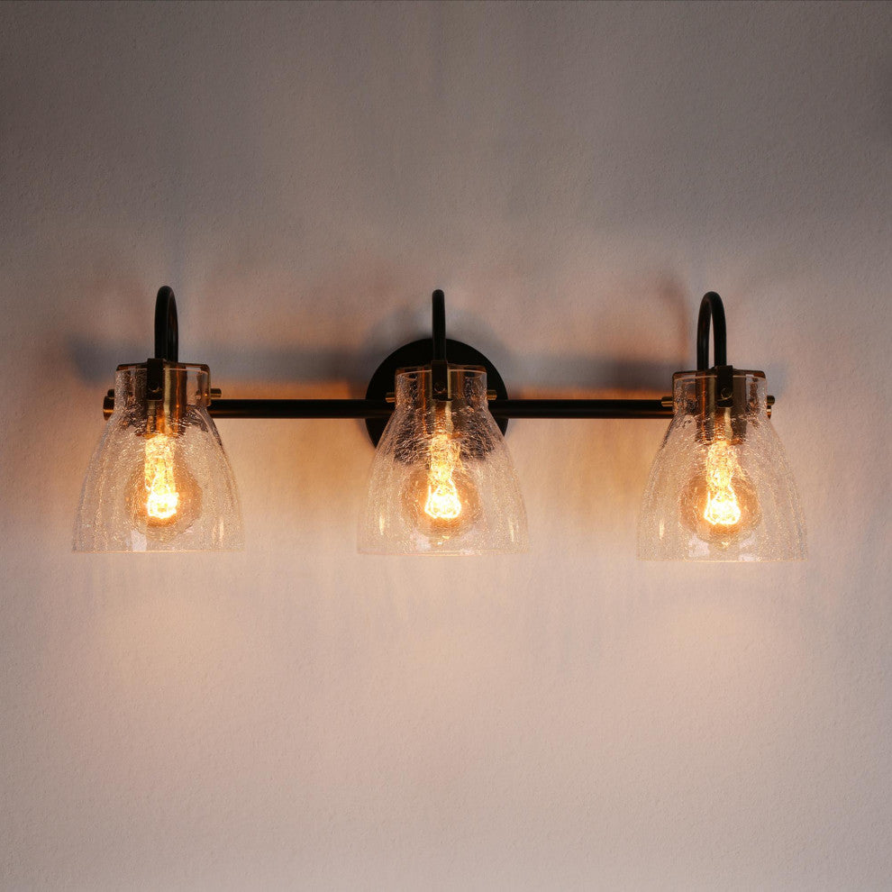 LNC Dawn Polished Gold Modern Crakled-Glass Wall Sconce, 3 Lights