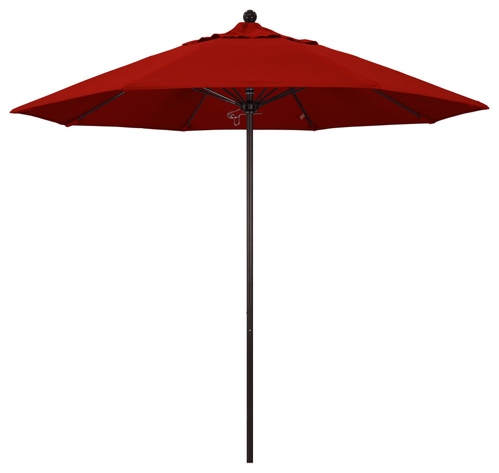 9' Fiberglass Umbrella Pulley Open Bronze, Sunbrella, Jockey Red