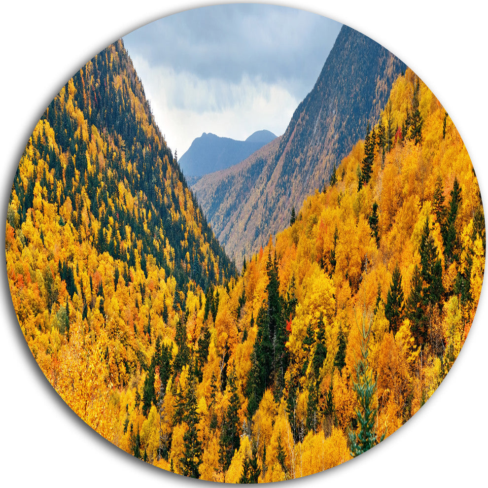 Yellow Autumn Foliage Over Hills, Landscape Disc Metal Wall Art, 23"