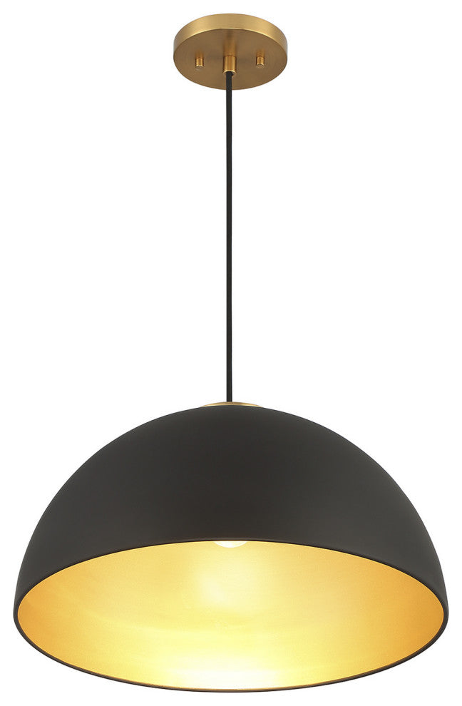 1-Light Pendant, Matte Black, Natural Brass