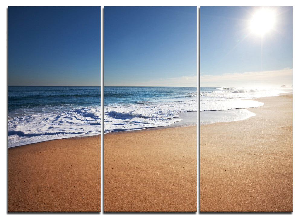 "Calm Blue Seashore With White Sun" Metal Wall Art, 3 Panels, 36"x28"