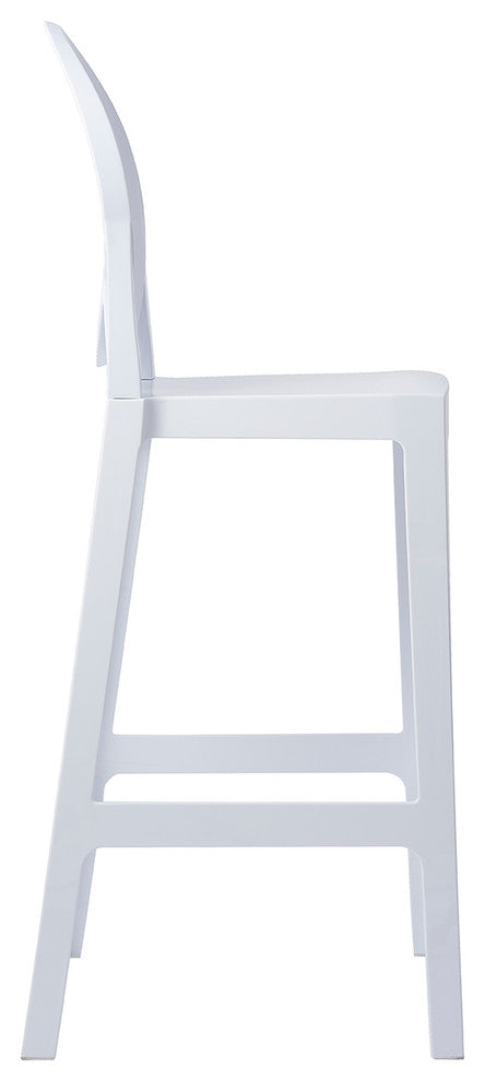 Designer Counter Height Stool With Solid High Back Side Chair Footrest, White, Set of 2