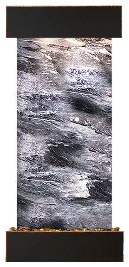 Cascade Springs Water Fountain, Black Spider Marble, Blackened Copper, Square
