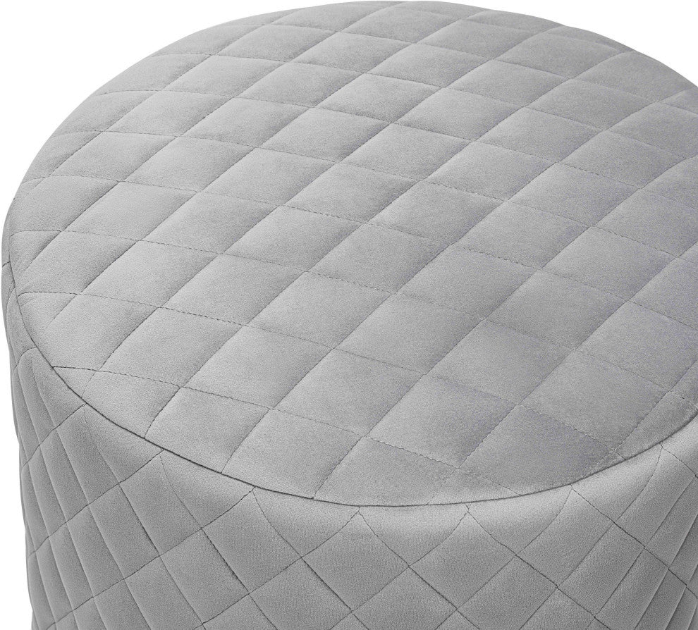 Abir Grey Velvet Ottoman - Grey