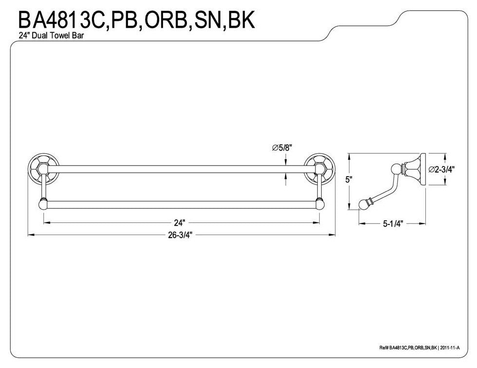 Kingston Brass Water Onyx Black Nickel 24 inch Dual Towel Bar BA4813BK