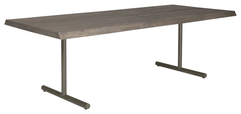 Brooks Dining Table, T Base, 40"x79", Sandblasted Grey Top, Pewter Base