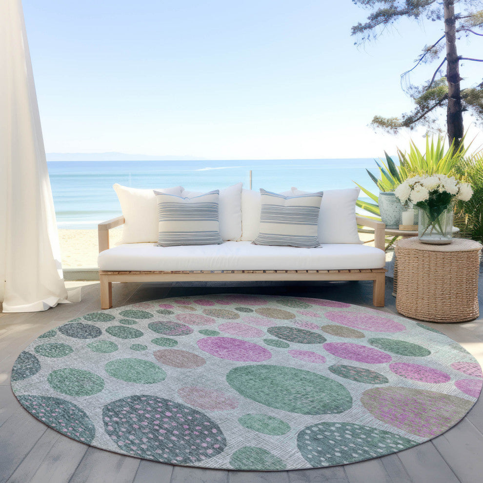 Machine Washable Indoor/Outdoor Chantille ACN1899 Sage 8' x 8' Round Rug