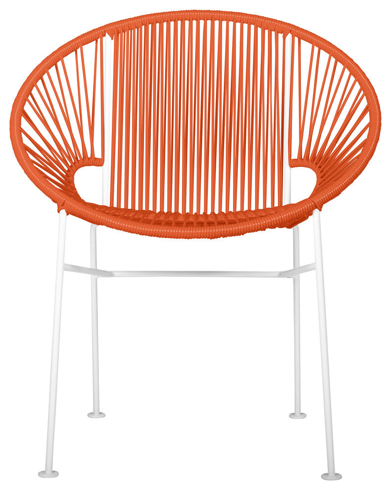Concha Indoor/Outdoor Handmade Dining Chair, Orange Weave, White Frame