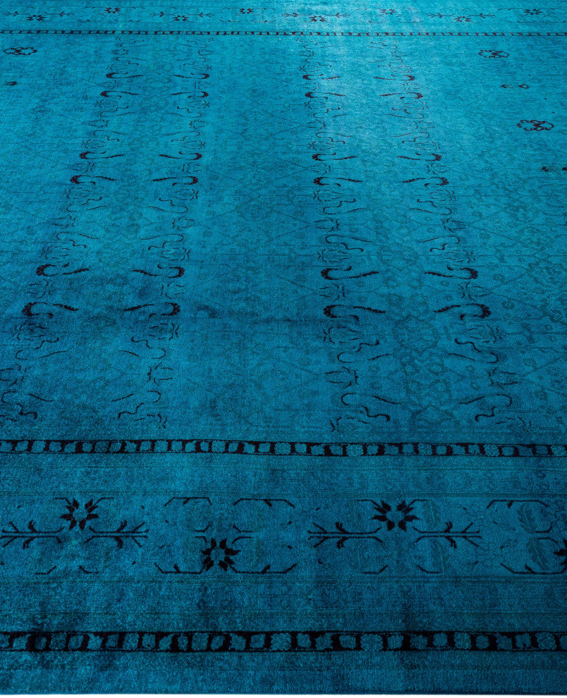 Overdyed One-of-a-Kind Hand-Knotted Area Rug Green, 9' 2" x 11' 10"