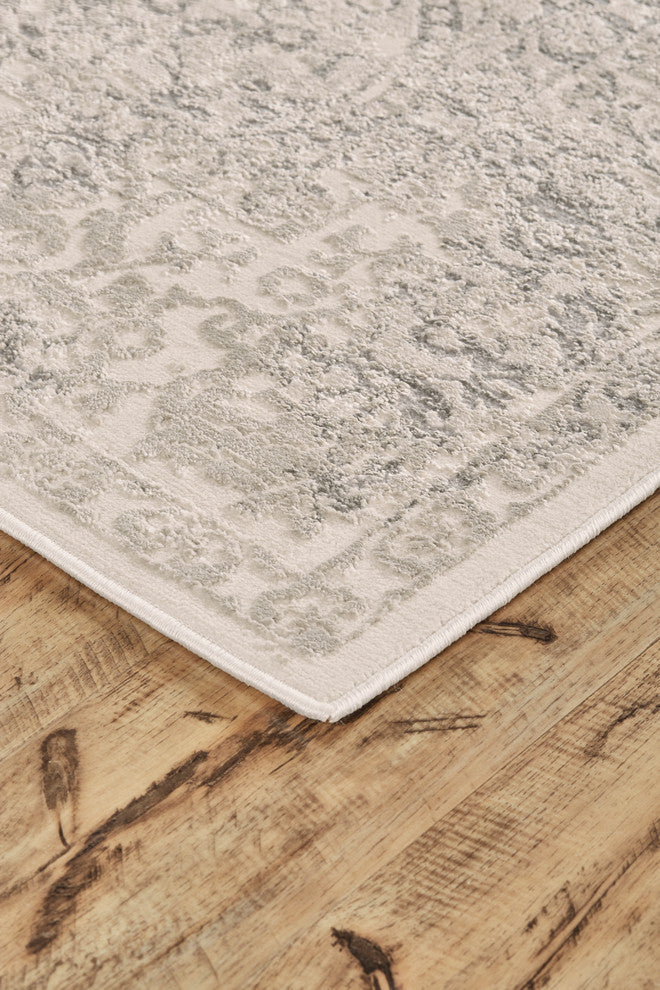 Weave & Wander Alexander Distressed Ornamental Rug, Ivory/Gray, 2'10"x7'10"