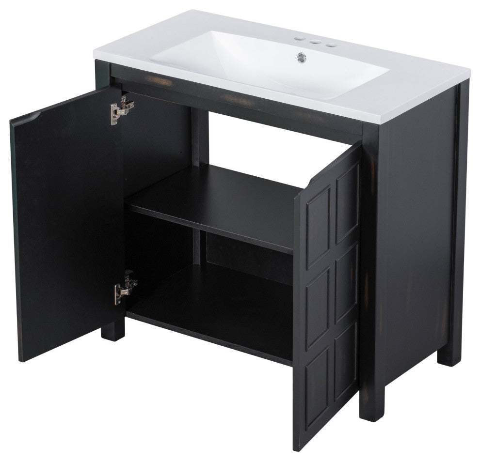 36 inch Freestanding Bath Vanity in Retro Espresso with White Resin Top