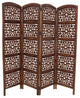Handmade Foldable 4 Panel Wooden Partition Screen Room Divider, Brown