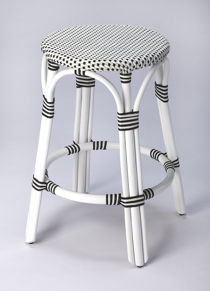 Butler Tobias Black and White Rattan Counter Stool