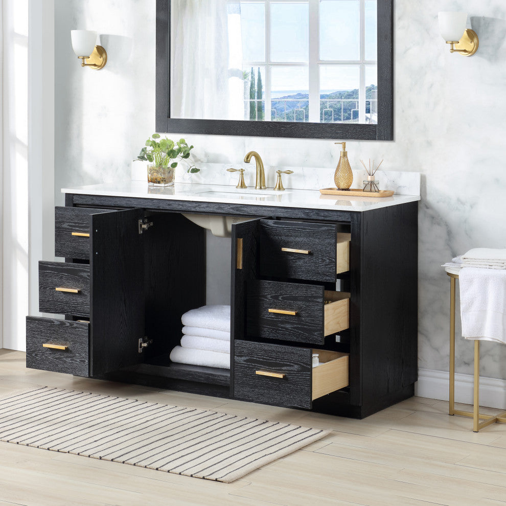 Altair Gazsi Black Oak Bathroom Vanity Set, 60s", Without Mirror