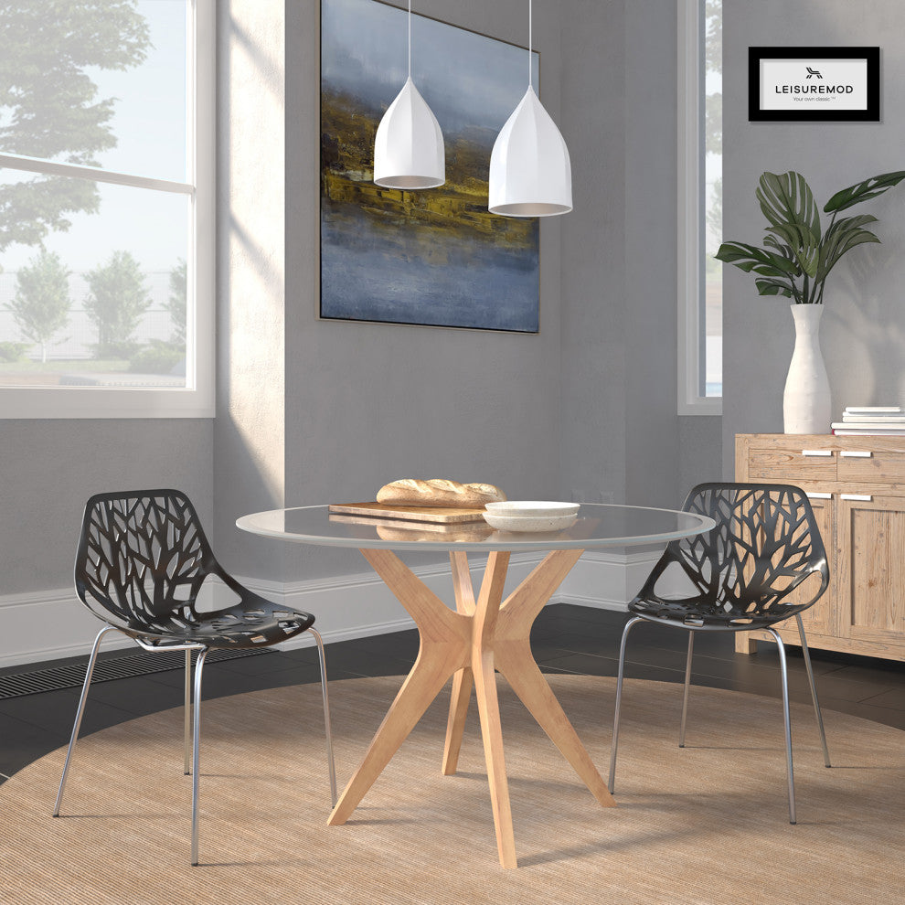 Leisuremod Asbury Plastic Stackable Dining Chair With Chromed Legs, Set of 2, Black