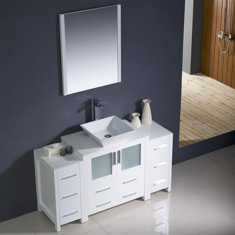Torino 54" White Modern Bathroom Vanity With 2 Side Cabinets, FFT3112CH