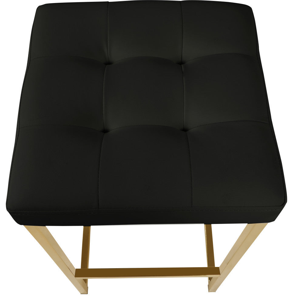 Nicola Counter Stool, Set of 2, Black, Vegan Leather, Gold Base
