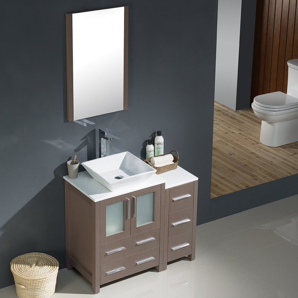 Torino 36" Gray Oak Modern Bathroom Vanity With Side Cabinet, FFT3072BN