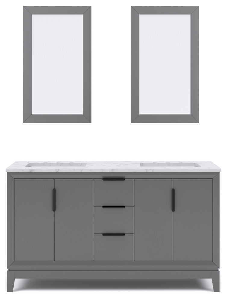 Elizabeth 60" Double Sink Carrara White Marble Vanity, Cashmere Gray