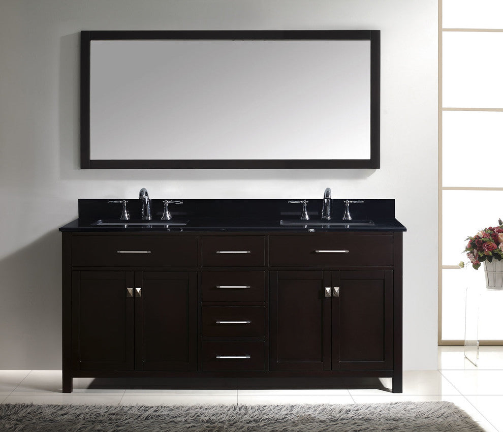 72" Double Bathroom Vanity, Espresso, Round Sink, Polished Chrome