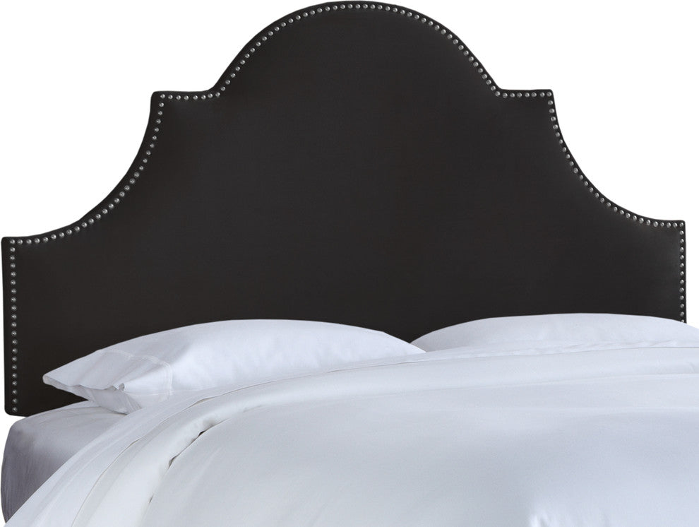 Taylor Nail Button High Arch Notched Headboard, Velvet Black, King