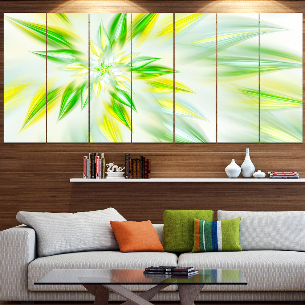 Light Green Fractal Spiral Flower, Abstract Canvas Art Print, 83"x32", 7 Panels