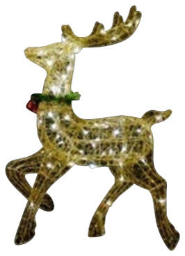 Pre-lit Glittered Prancing Reindeer Christmas Yard Art Decoration, Gold, 34", Gold