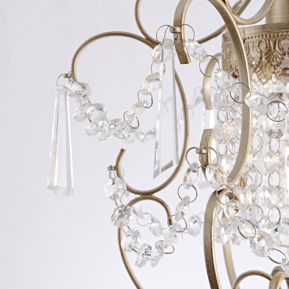Ivy Glam 1-Light Brushed Champagne Silver Mini Crystal Chandelier