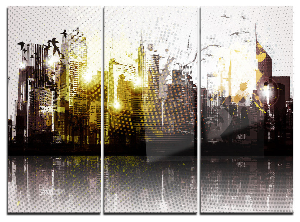 "Grunge City Panorama" Metal Wall Art, 3 Panels, 36"x28"