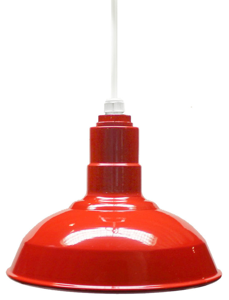 12" Steel Farmhouse Style Pendant Light, El Segundo, Red, White Cord