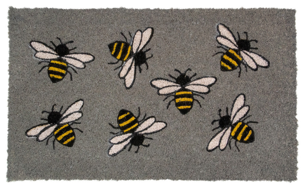 Natural Coir Outdoor Rectangular Bumble Bee Doormat 18"x30"