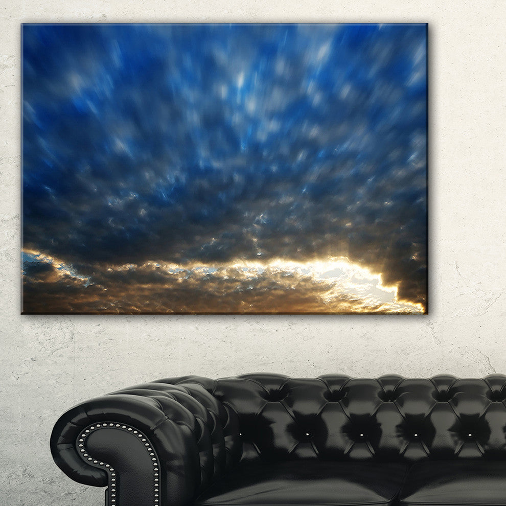 "Dramatic Blue And Brown Skies" Modern Seascape Wall Art, 40"x20"