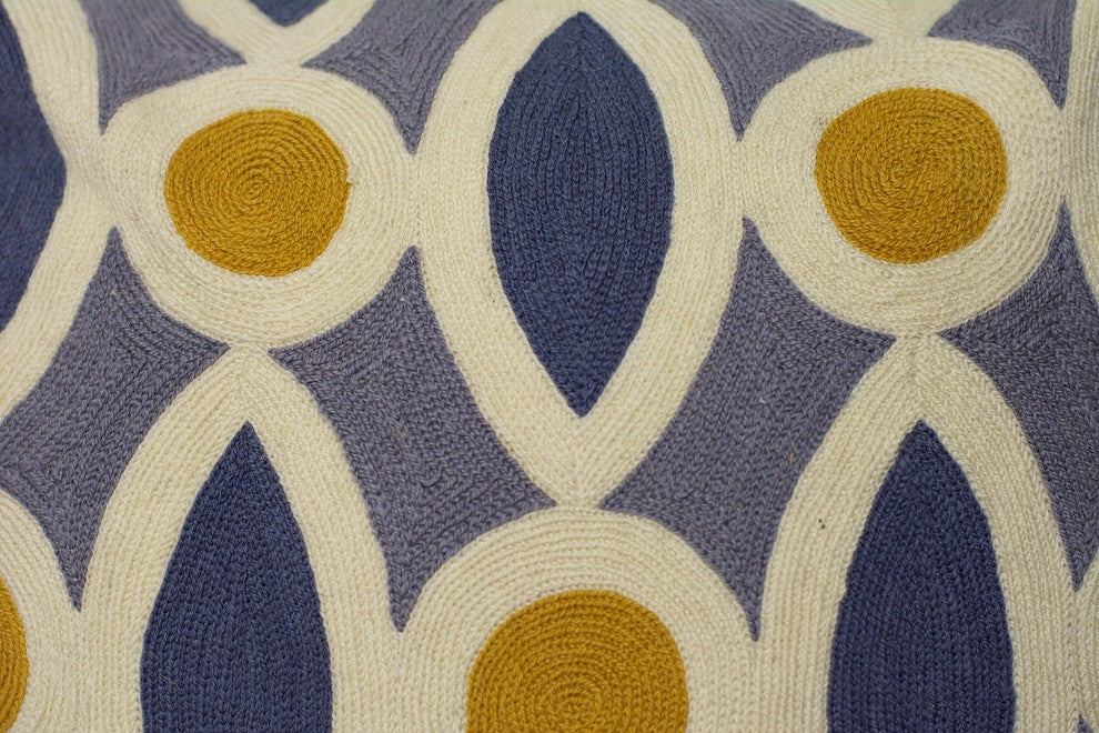 Hand-Embroidered Pondicherry Geometric Pillow, Cover Only