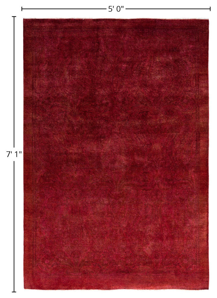 Overdyed One-of-a-Kind Hand-Knotted Area Rug Red, 5' 0" x 7' 1"