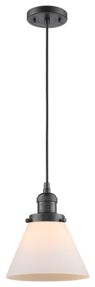 1-Light Large Cone 8" Pendant, Oil Rubbed Bronze, Glass: Matte White Cased