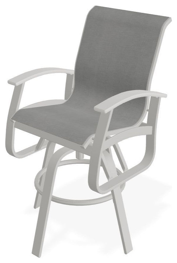 Belle Isle Sling Bar Height Outdoor Swivel Armchair, Alloy/Snow