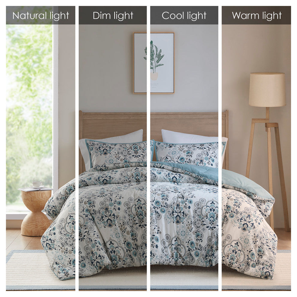 Madison Park Brielle 3 Piece Floral Printed Cotton Comforter Set