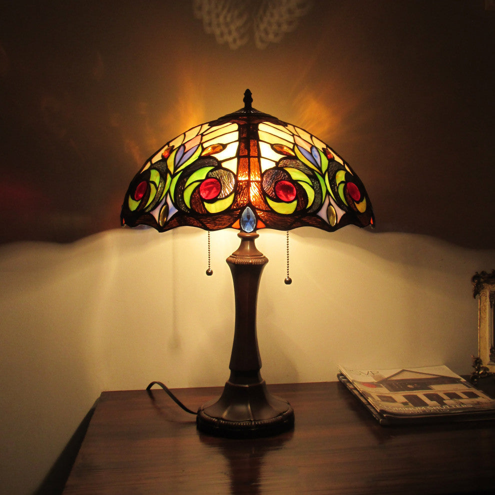 CHLOE Lighting Lennon Tiffany Dark Bronze 2-Light Victorian Table Lamp