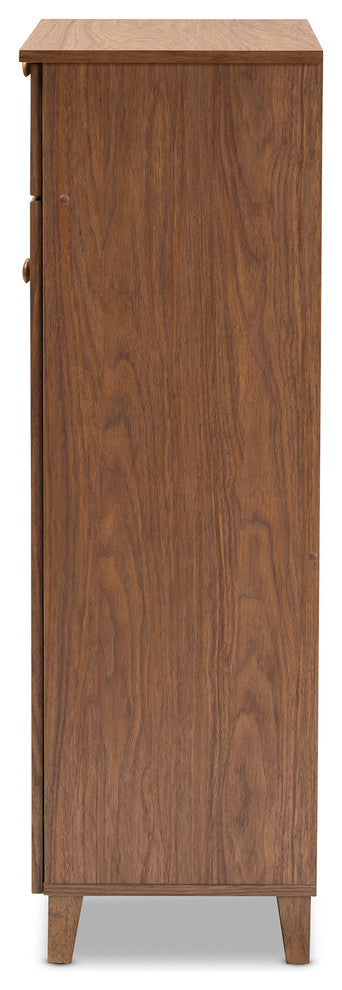 Aretha Walnut 5-Shelf Wood Shoe Storage Cabinet With Drawer