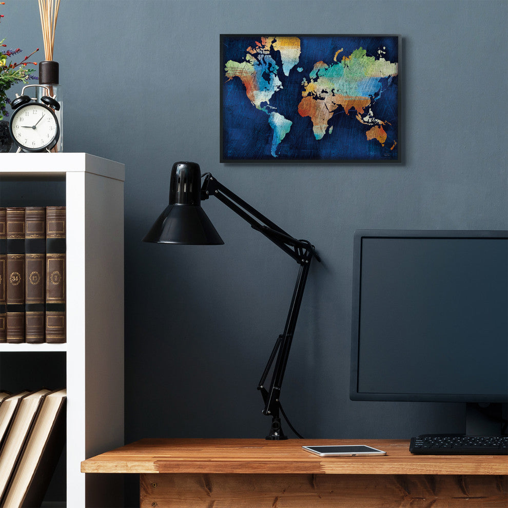 World Map Modern Rainbow Textured Design, 16"x20"