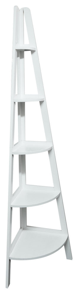 5-Shelf Corner Ladder Bookcase, White